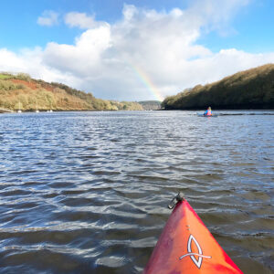 Paddling up to Golant on the tide. Maybe a pint at the Fishermans Arms and a paddle back? Or maybe we go on through the rainbow up to Lerryn or Lostwithiel.